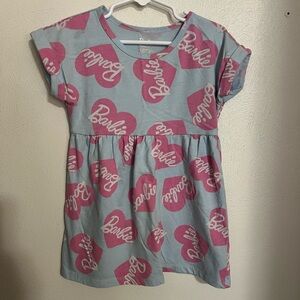 BARBIE Classic Logo Short Sleeve Casual Play Dress Blue Pink White Girl's Sz XS